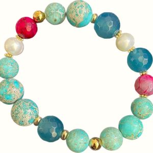 TURQUOISE AGATE AND PEARL BRACELET-B