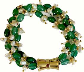 THREE TIER JADE AND PEARL BRACELET