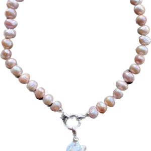 PINK PEARL NECKLACE WITH BAROQUE DROP