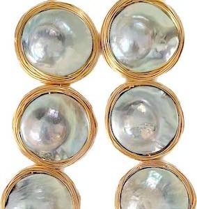 THREE TIER MABE PEARL EARRINGS IN GOLD