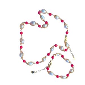 CORAL AND PEARL TRINKET NECKLACE