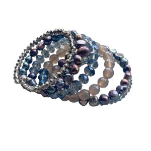 SPIRAL PEARL AND STONE BANGLE-BLACK
