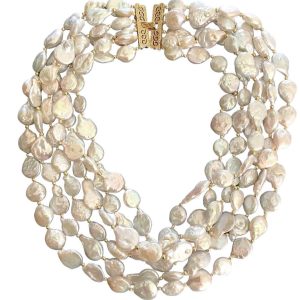 SIX TIER WHITE COIN PEARL NECKLACE