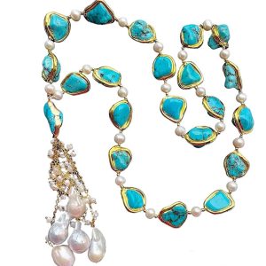 TURQUOISE NECKLACE WITH PEARL CLUSTER