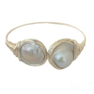 BLUE MABE PEARL BANGLE IN SILVER