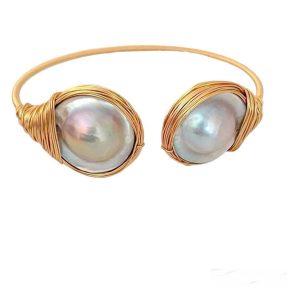 BLUE MABE PEARL BANGLE IN GOLD