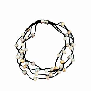 BLACK SUEDE WITH MULTI PEARL NECKLACE