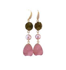 CULTURED DRUZY AND PINK PEARL EARRING