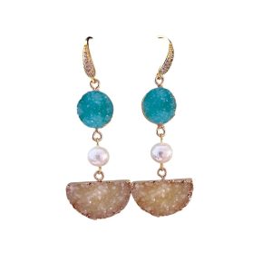 TURQUOISE AND GOLD DRUZY EARRING