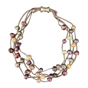 DEEP BROWN SUEDE WITH MULTI COLURED PEARLS