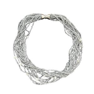 SHIMMERY SILVER CRYSTAL AND PEARL NECKLACE