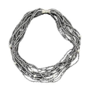 PEWTER CRYSTAL AND PEARL NECKLACE