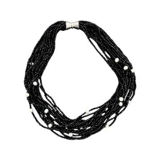 BLACK CRYSTAL AND PEARL NECKLACE