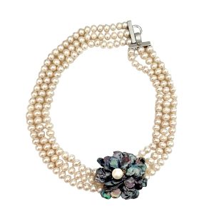 WHITE FRESH WATER PEARLS WITH FLORAL PEARL NECKLACE