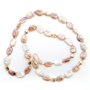 PINK AND WHITE FLAT BAROQUE NECKLACE