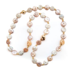 PINK AND WHITE COIN PEARL IN GOLD