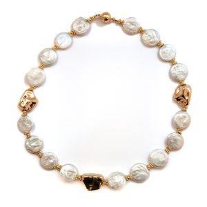 WHITE COIN PEARL KNOTTED NECKLACE