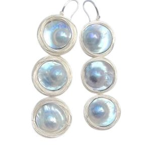 THREE TIER MABE PEARL EARRINGS IN SILVER