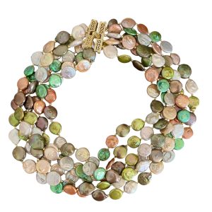 SIX TIER COIN PEARL NECKLACE ( GREEN)