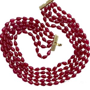 FIVE TIER DEEP RED JADE NECKLACE