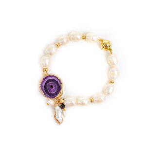 PURPLE AGATE AND PEARL BRACELET