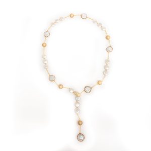 COIN PEARL WITH GOLD WIRE Y SHAPE NECKLACE
