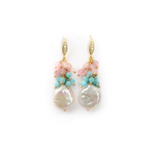 TOURMALINE AND WHITE COIN PEARL EARRINGS