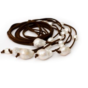 CHOCOLATE BROWN SUEDE WITH PEARL DROP