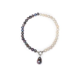 BLACK AND WHITE PEARL NECKLACE WITH BAROQUE DROP