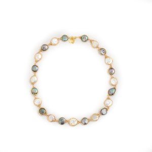 BLACK AND WHITE COIN PEARL NECKLACE