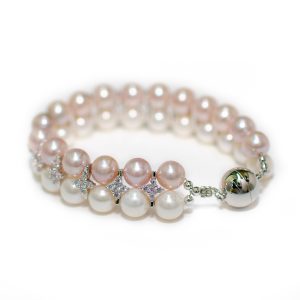 PINK AND WHITE PEARL BRACELET WITH ZIRCONIA