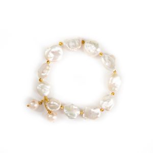 WHITE KESHI PEARL BRACELET WITH PEARL DROP