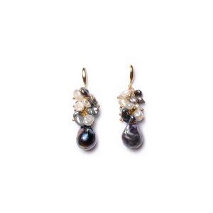BLACK BAROQUE WITH KESHI GRAPE PEARL EARRINGS