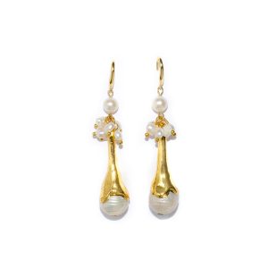 GOLD CONE PEARL EARRINGS
