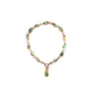 TURQUOISE AND PEARL DROP NECKLACE